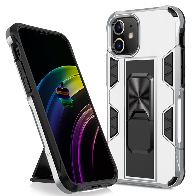 Military Grade Armor Protection Stand Magnetic Feature Case for iPHONE 12 / 12 Pro 6.1 (Silver)
